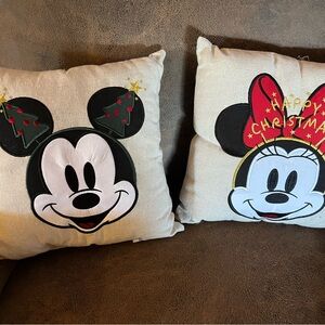 Disney Mickey and Minnie Mouse Holiday Pillows with Red and Black Accents NWT.